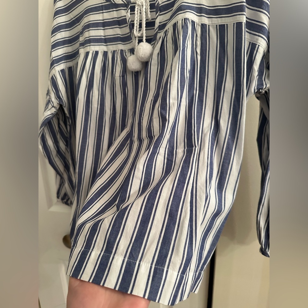 Madewell 100% Cotton Striped Pom-Pom Tassel Blouse - Size L. - Picture 8 of 10